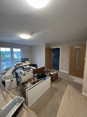 Wallpaper removal and painting in Bearsden living room, kitchen, hall and bedroom by Kastle Decor