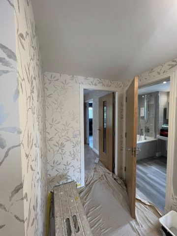 Wallpaper removal and painting in Bearsden living room, kitchen, hall and bedroom by Kastle Decor