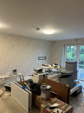 Wallpaper removal and painting in Bearsden living room, kitchen, hall and bedroom by Kastle Decor