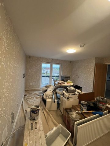 Wallpaper removal and painting in Bearsden living room, kitchen, hall and bedroom by Kastle Decor
