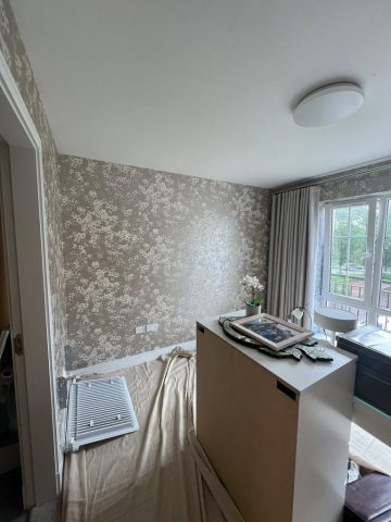 Wallpaper removal and painting in Bearsden living room, kitchen, hall and bedroom by Kastle Decor
