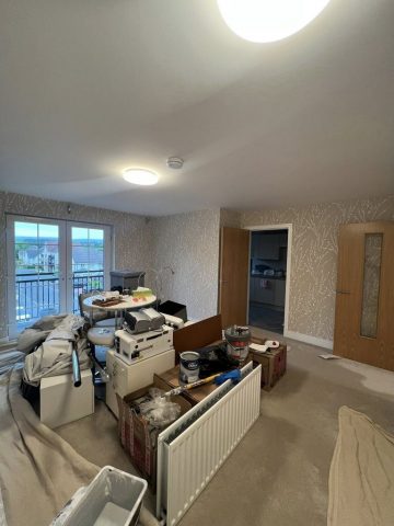 Wallpaper removal and painting in Bearsden living room, kitchen, hall and bedroom by Kastle Decor