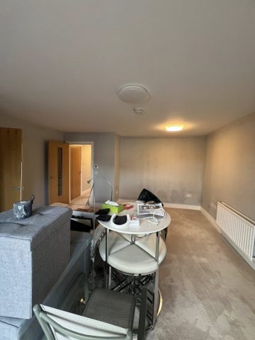Wallpaper removal and painting in Bearsden living room, kitchen, hall and bedroom by Kastle Decor