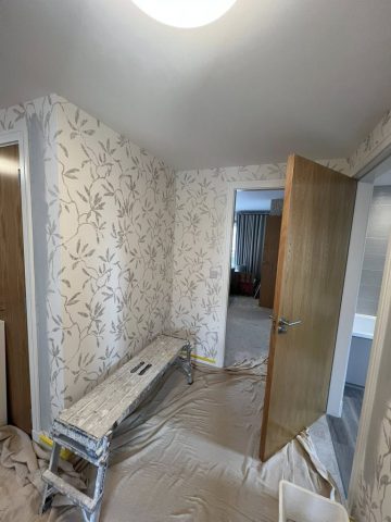 Wallpaper removal and painting in Bearsden living room, kitchen, hall and bedroom by Kastle Decor