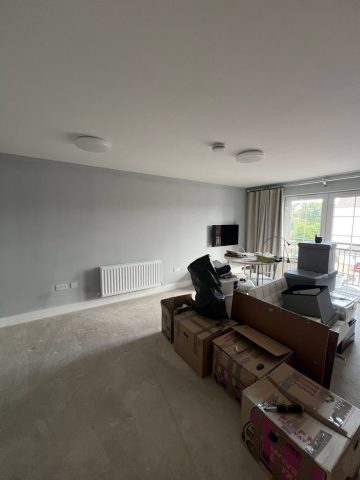 Wallpaper removal and painting in Bearsden living room, kitchen, hall and bedroom by Kastle Decor