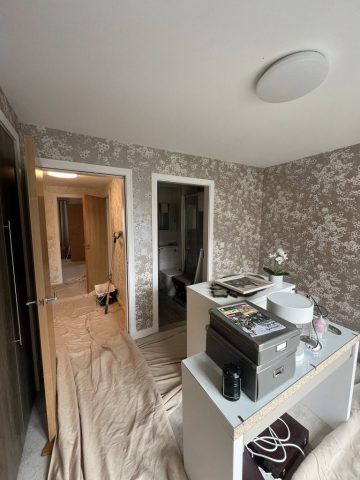 Wallpaper removal and painting in Bearsden living room, kitchen, hall and bedroom by Kastle Decor