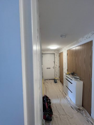 Wallpaper removal and painting in Bearsden living room, kitchen, hall and bedroom by Kastle Decor