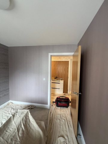 Wallpaper removal and painting in Bearsden living room, kitchen, hall and bedroom by Kastle Decor