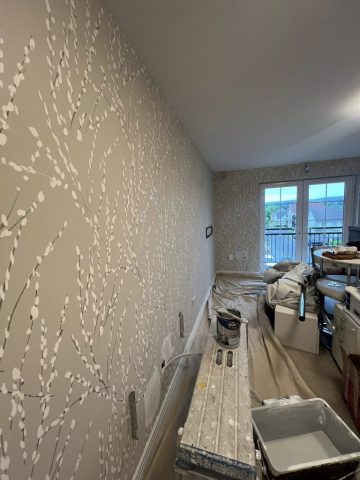 Wallpaper removal and painting in Bearsden living room, kitchen, hall and bedroom by Kastle Decor