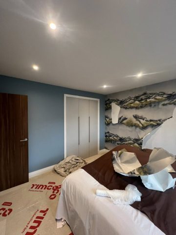 Modern wallpaper installation in Strathaven bedroom by Kastle Decor