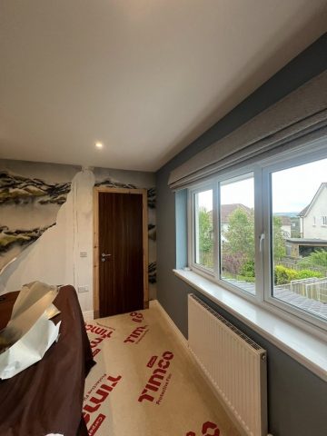 Modern wallpaper installation in Strathaven bedroom by Kastle Decor