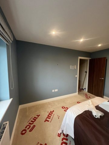 Modern wallpaper installation in Strathaven bedroom by Kastle Decor
